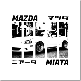 Mazda Miata MX-5 NB Black 'N White 3 Posters and Art